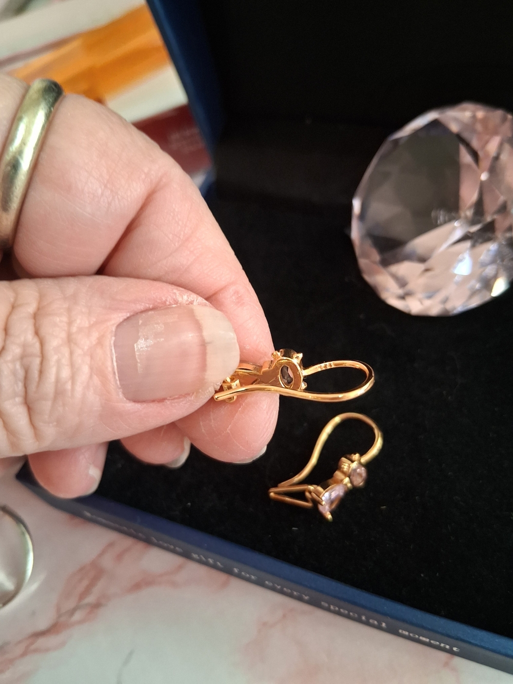Gold-Tone Pink Crystal Drop Earrings - Women Jewelry